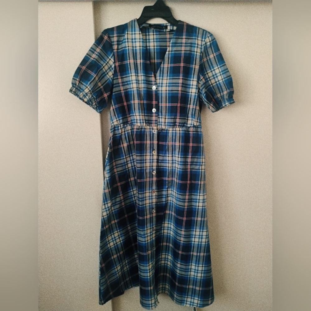 Zara Blue Plaid Midi Dress